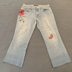 Gap Jeans Womens 8 Blue Low Rise Cropped Floral Embroidered Stretch Denim